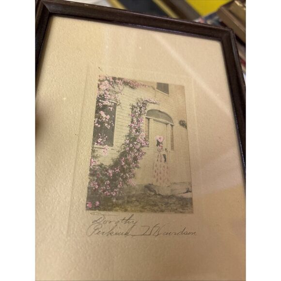 Signed Antique Tinted Color Photograph: Dorothy Perkins Floral Fashion Framed - Picture 4 of 5